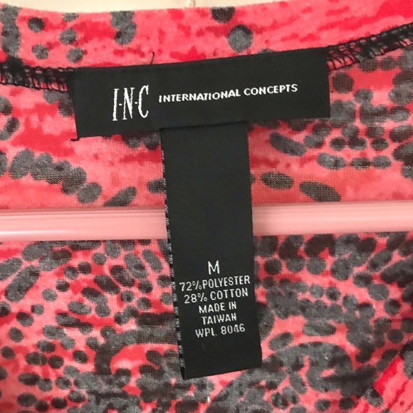 INC International Concepts Red Graphic V-Neck Tee Red and Black Medium Burnout - Picture 3 of 9